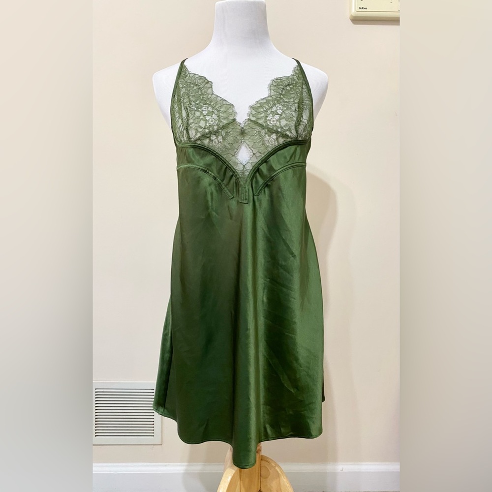 Victoria’s Secret Green Satin Lace Slip Dress